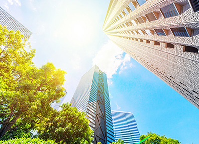 Commercial skyscrapers in the sun